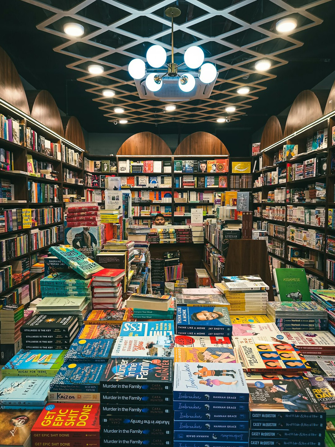 Wall of books in a bookshop